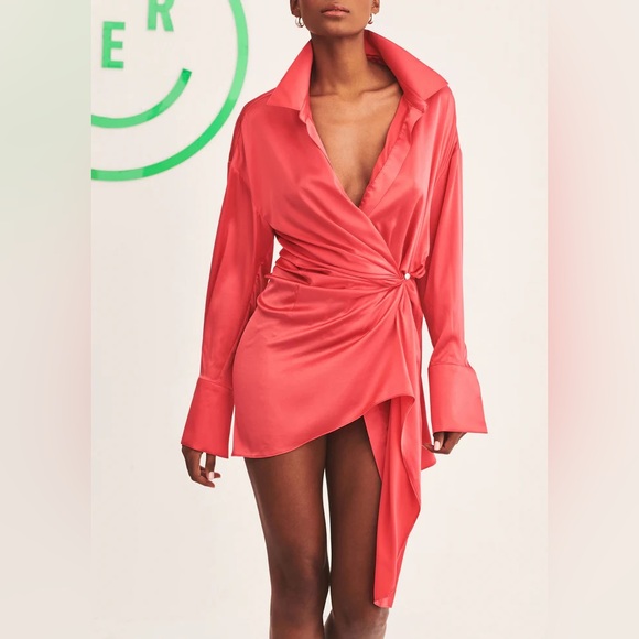 NWT. SER.O.YA Demi Silk Mini Shirt Dress. NEW - Picture 1 of 13